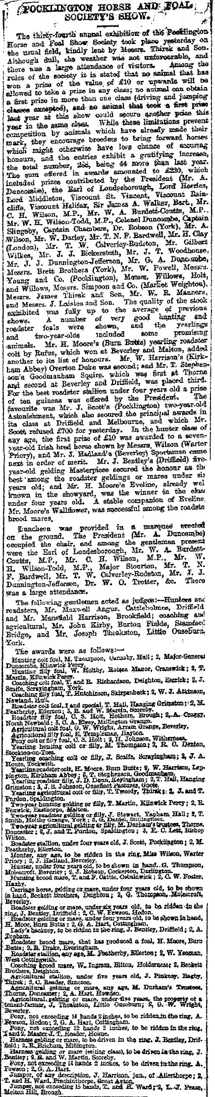 1892 Pocklington Horse & Foal Show