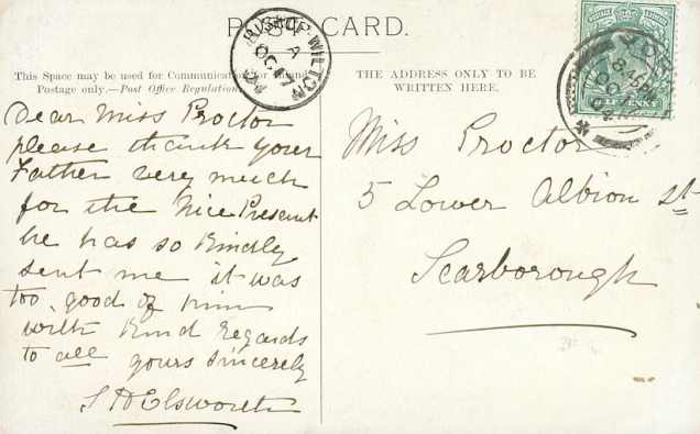 The reverse of the postcard