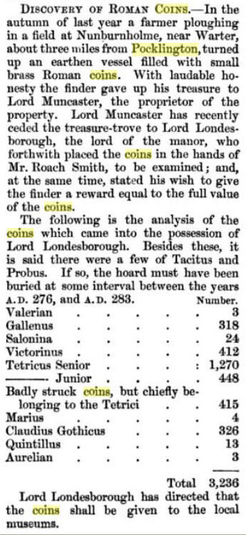 1856 Nunburnholme Coin Hoard